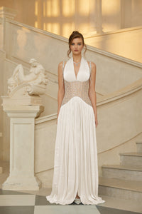 Gwenaëlle White Rhinestone Panel Maxi Dress
