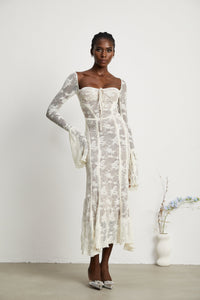Marlene White Flared Lace Maxi Dress