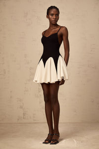 Justine color-blocked godet pleated mini dress