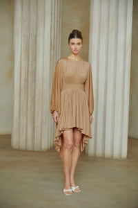 Kenza Pink Asymmetrical Pleated Midi Dress