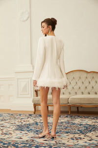 Freja White Feather Trim Mini Blazer Dress
