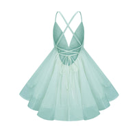 Quincie Green Shirred Flounced Mini Dress