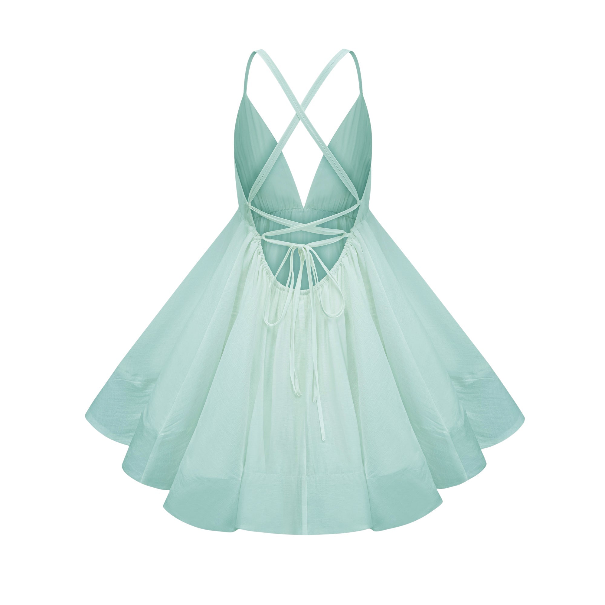 Quincie Green Shirred Flounced Mini Dress