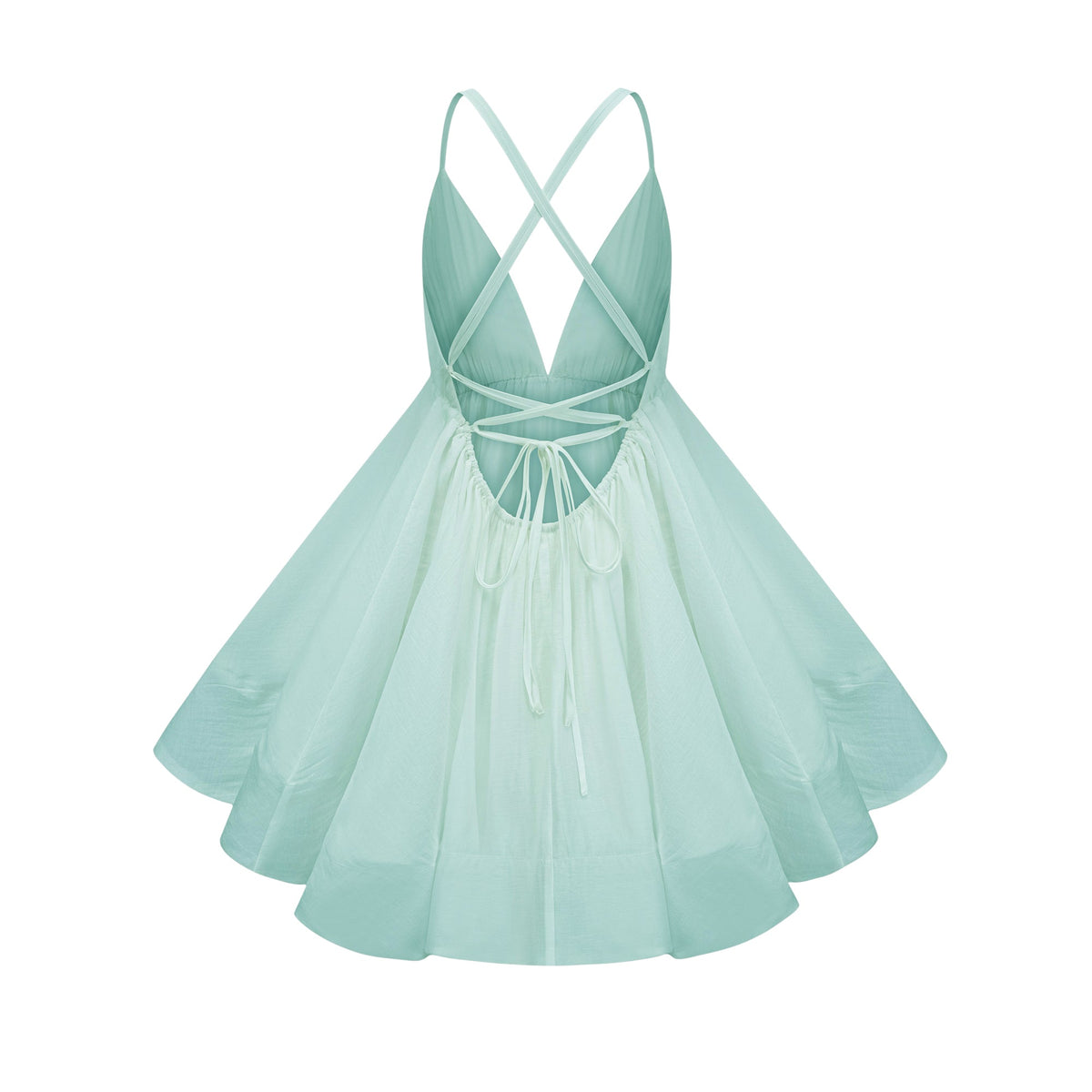 Quincie Green Shirred Flounced Mini Dress