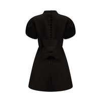 Anna Black Petal-Sleeve Cut-Out Bow Mini Dress