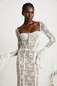 Marlene White Flared Lace Maxi Dress