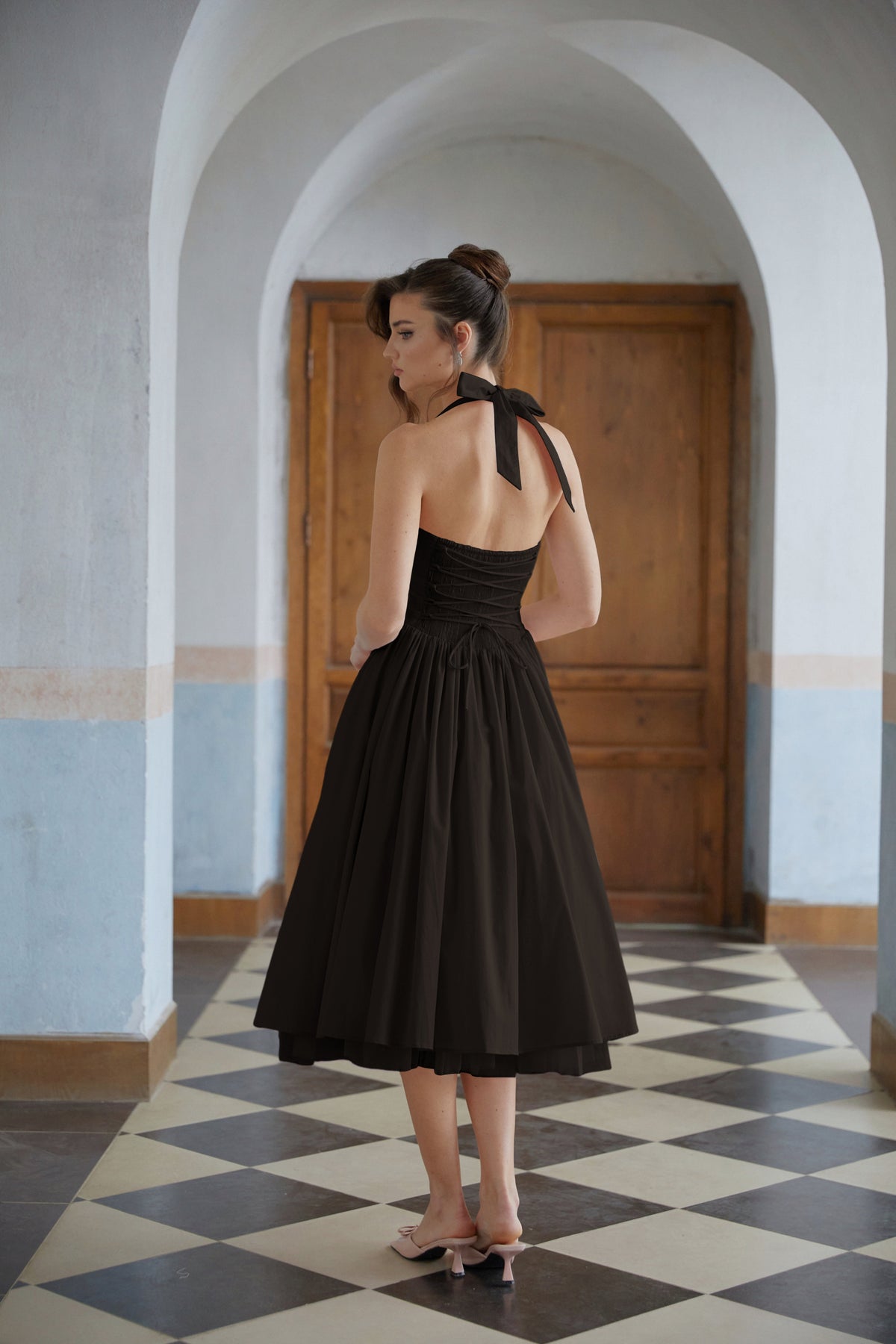 Eponine Black Layered Flared Hem Midi Dress