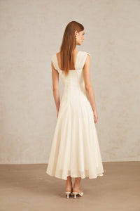 Érasme Cream White Flounced Midi dress