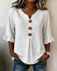 Sophia Solid Cotton Linen Blend Shirt