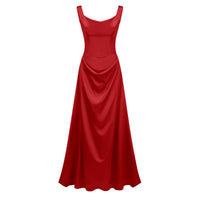 Fiona Red Satin Square Neck Maxi Dress