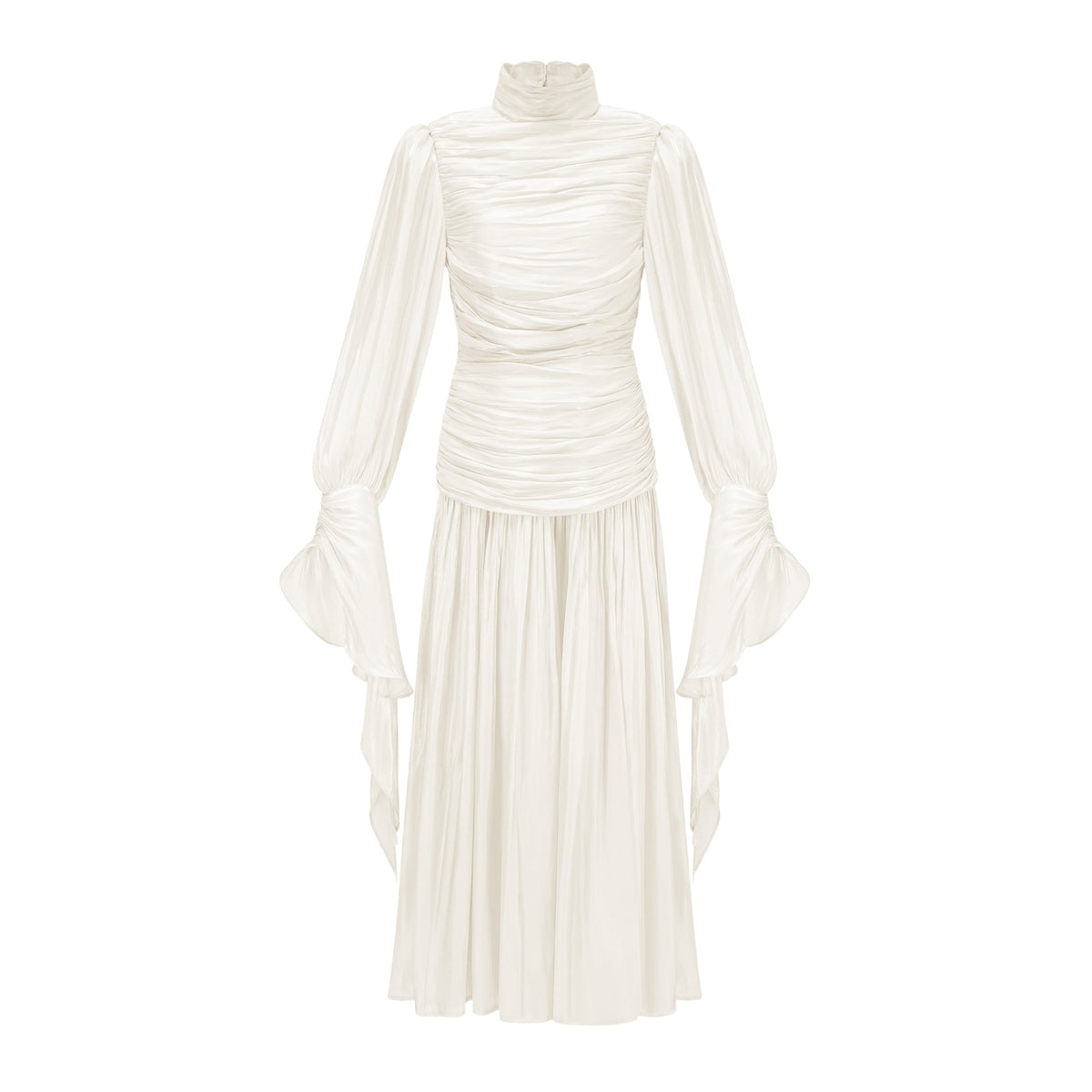 Sarolta Neutral Glossy Ruched Maxi Dress