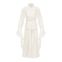 Sarolta Neutral Glossy Ruched Maxi Dress
