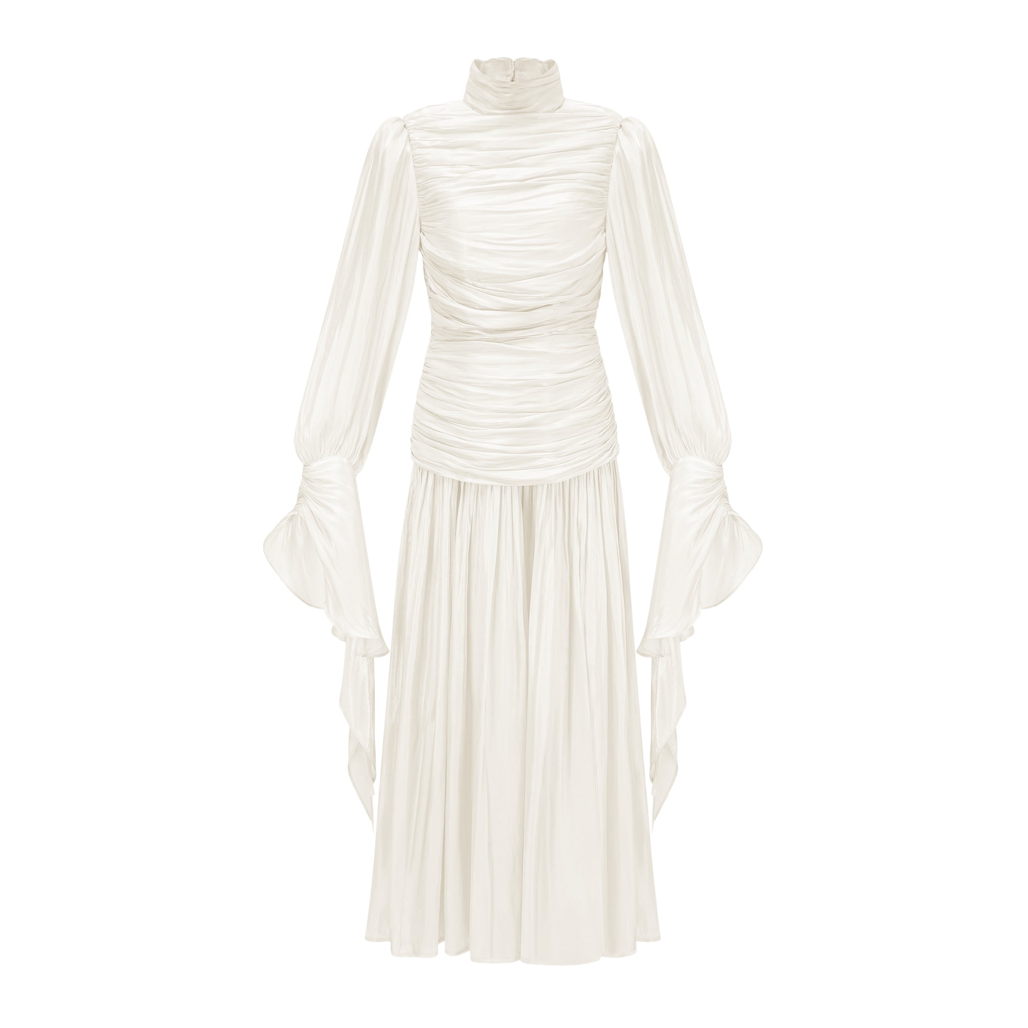 Sarolta Neutral Glossy Ruched Maxi Dress