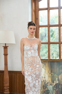 Brigitte White Floral Appliqué Corset Maxi Dress