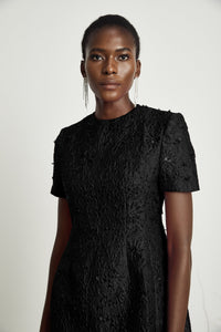 Celestia Floral-Appliqué Embellished Mini Dress in Black