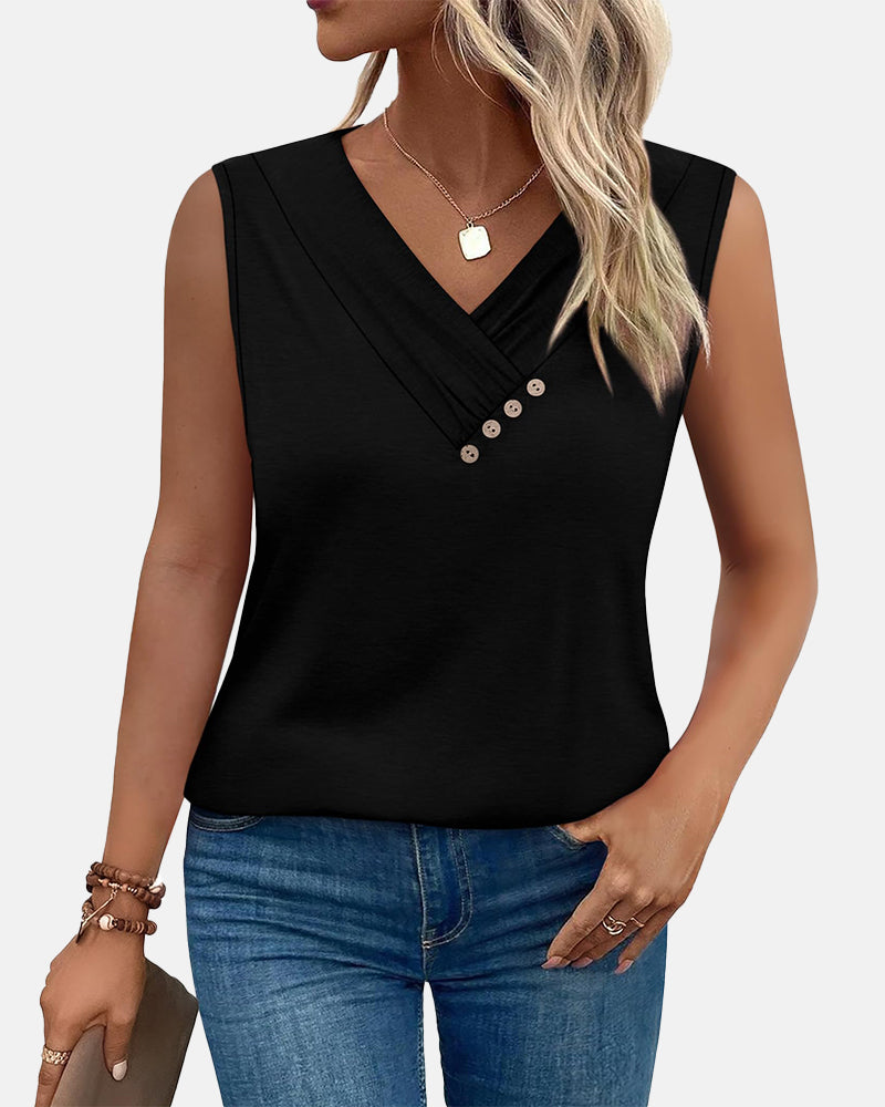 Button Down V Neck Tank Top
