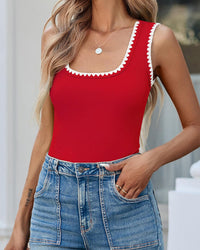 Casual Slim Fitted Color Block Ribbed Square Neck Tank Tops