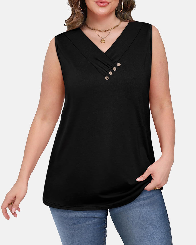 Button Down V Neck Tank Top