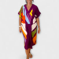 Roos - Casual Dress with Colorful Leaf Print