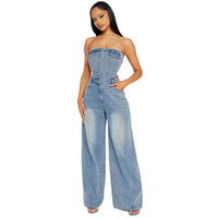 Linda | Strapless Denim Jumpsuit