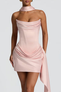 Zenina Pink Ruched Ribbon Detail Mini Dress