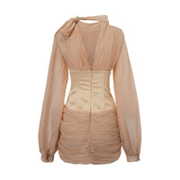 Téa cinched-waist floral-appliqué panelled mini dress