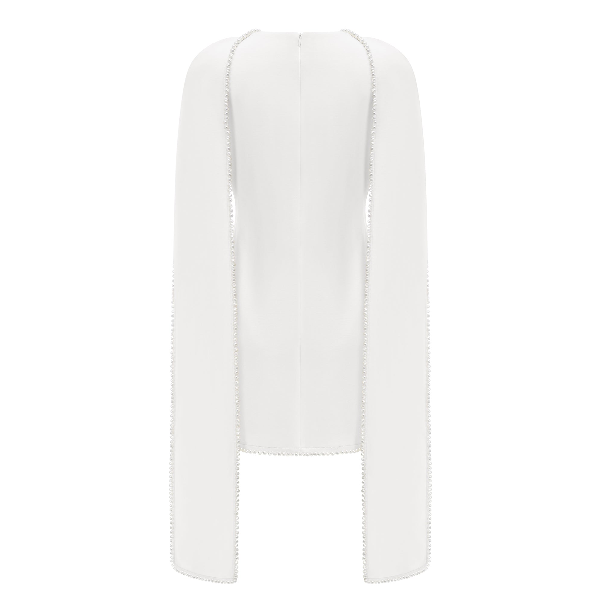 Piroska White Sleeveless Pearl Trim Mini Dress