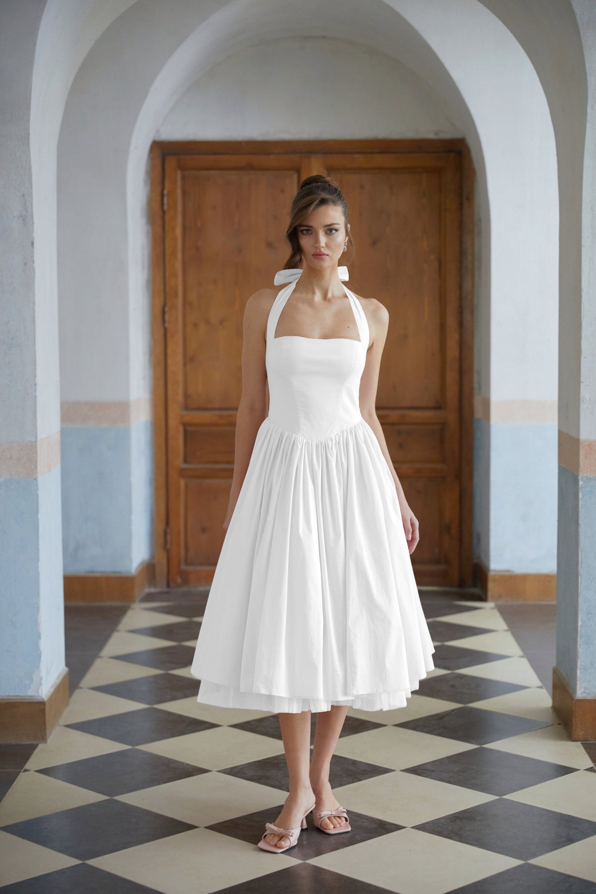 Eponine White Layered Flared Hem Midi Dress
