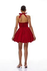 Anaelle Red Shirred Puffball Mini Dress
