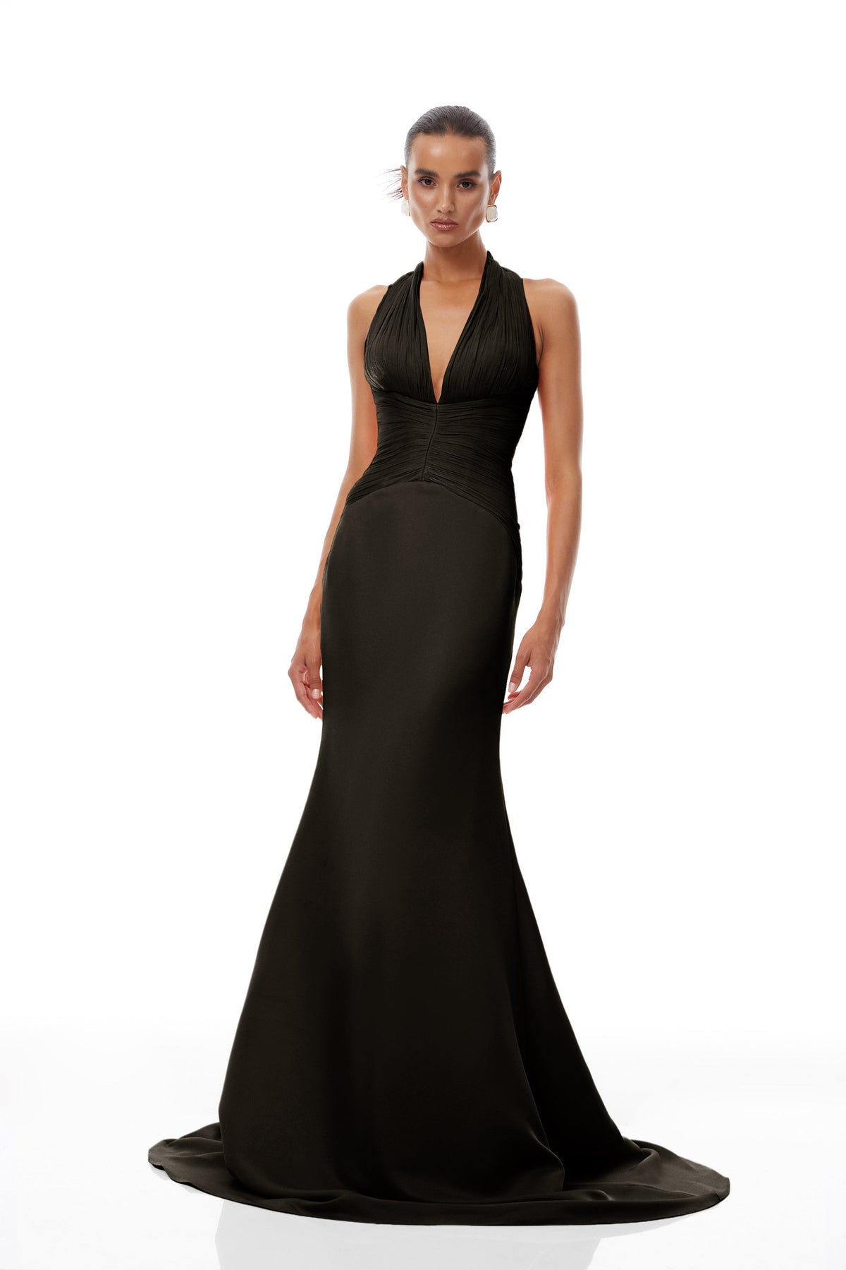 Emmeline Black Train Design Gathered Maxi Dress