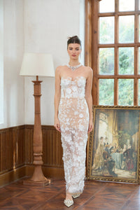 Brigitte White Floral Appliqué Corset Maxi Dress