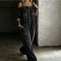 Loose Fit Wide-Leg Denim Jumpsuit with Pockets