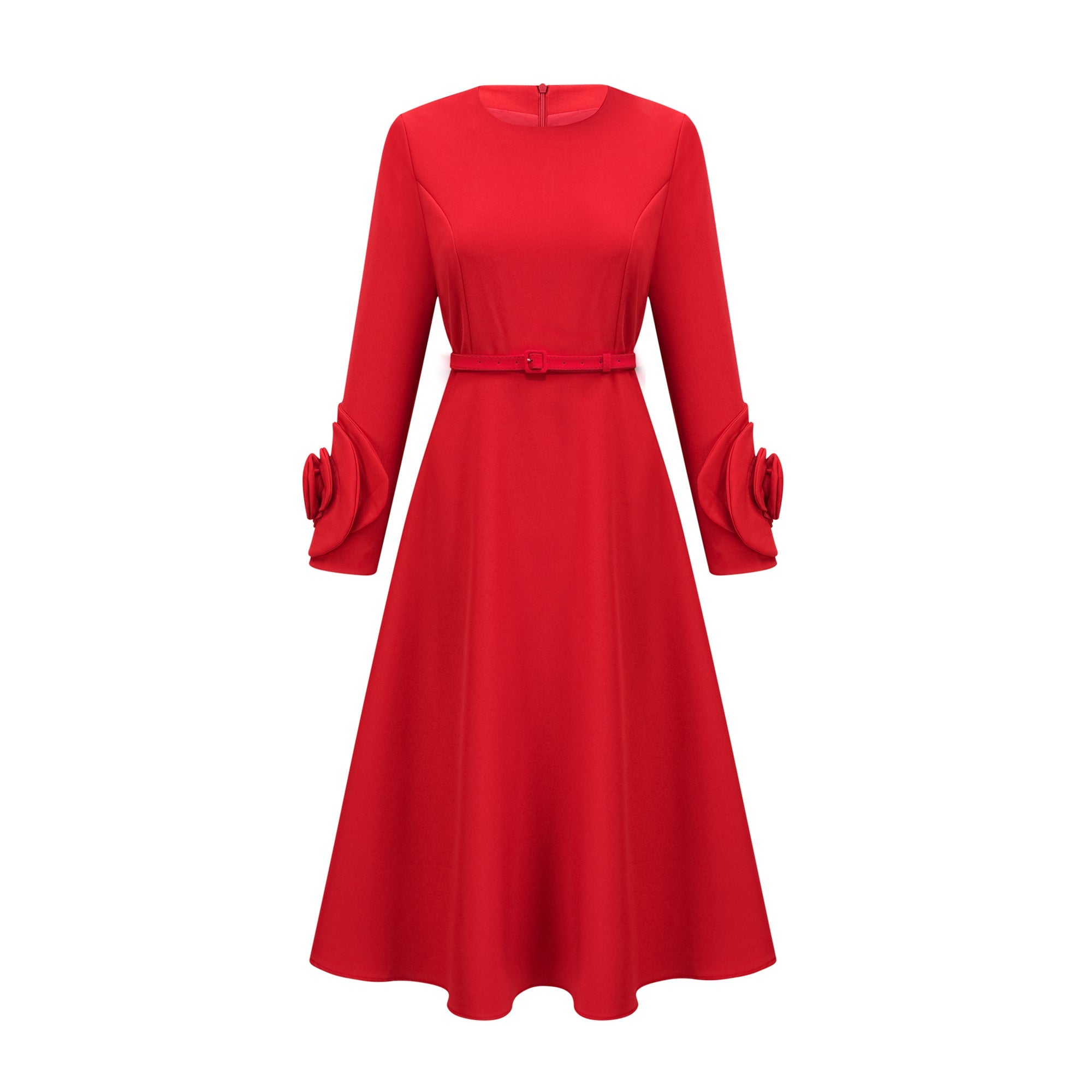 Elysia floral-embellished red long-sleeve dress