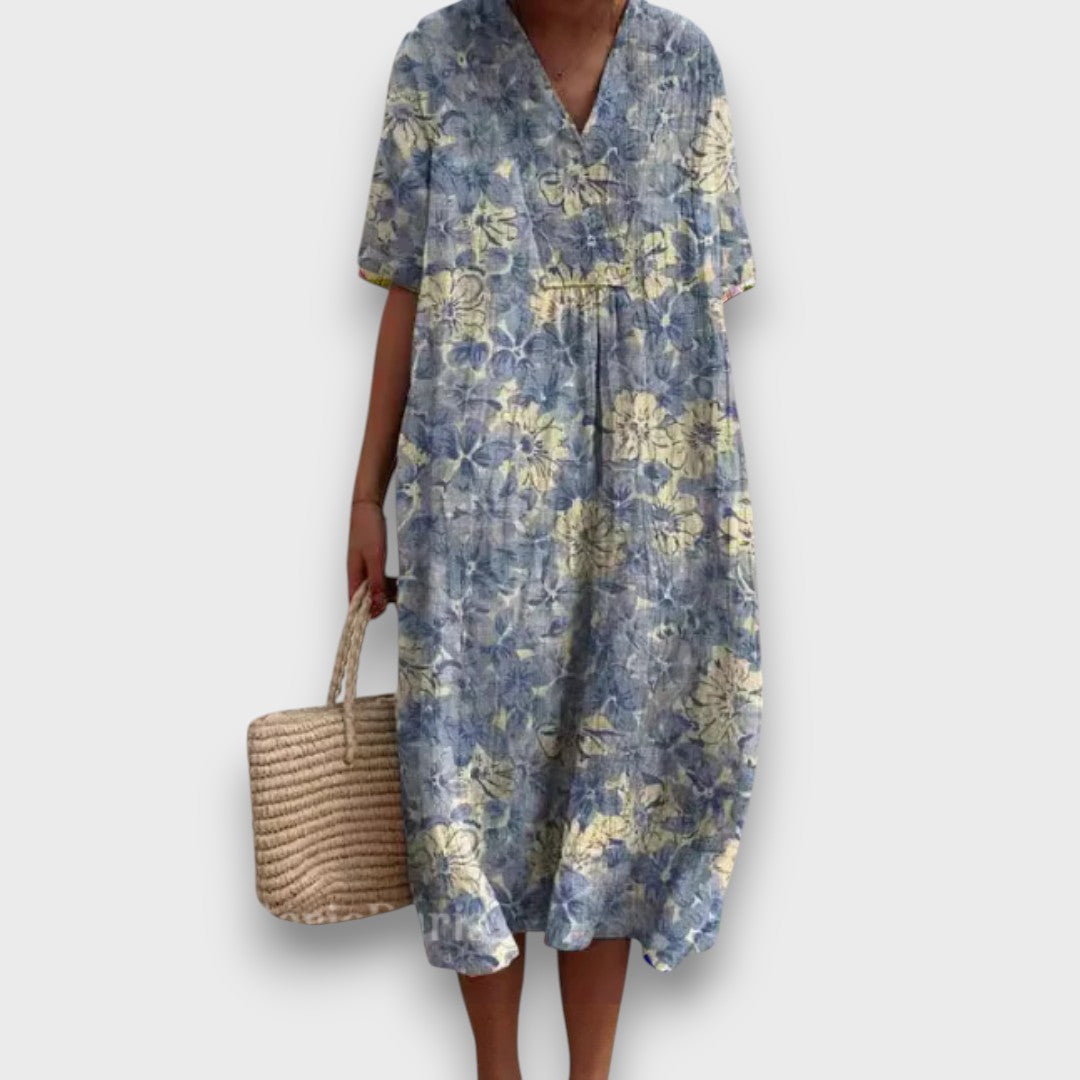 Miradie – Floral Midi Dress with V-Neck