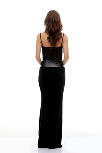 Brynhild Black Lace Panel Velvet Maxi Dress