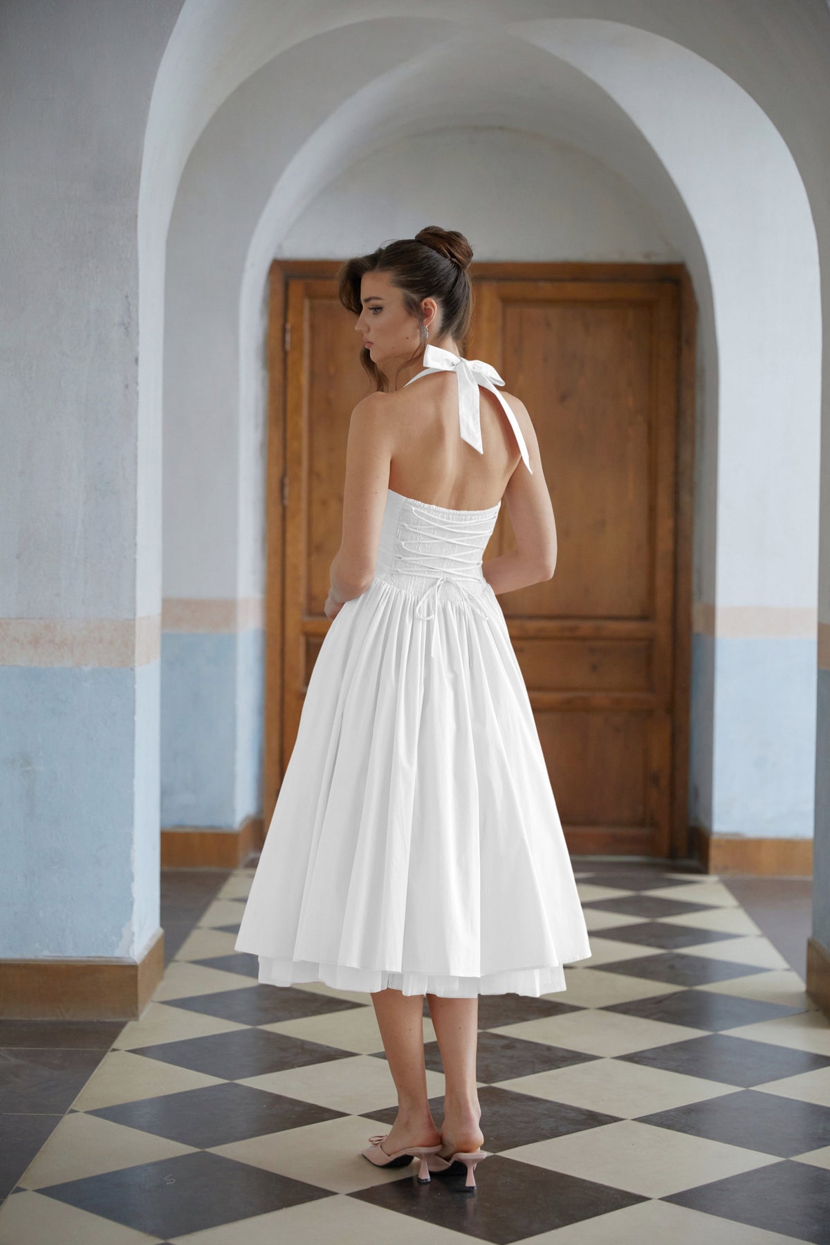 Eponine White Layered Flared Hem Midi Dress