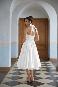 Eponine White Layered Flared Hem Midi Dress