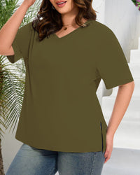 Longer Sleeve Plus Size V-Neck T-Shirt — Covers Your Arms & Hides Your Belly