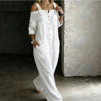 Loose Fit Wide-Leg Denim Jumpsuit with Pockets