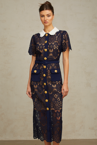 Ariane Navy Crochet-lace Midi Dress