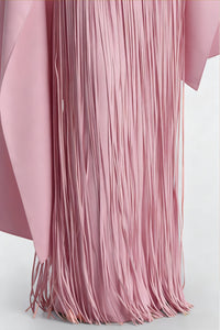 Cayetana Pink Fringe Maxi Dress with Cape Effect