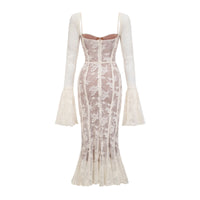 Marlene White Flared Lace Maxi Dress