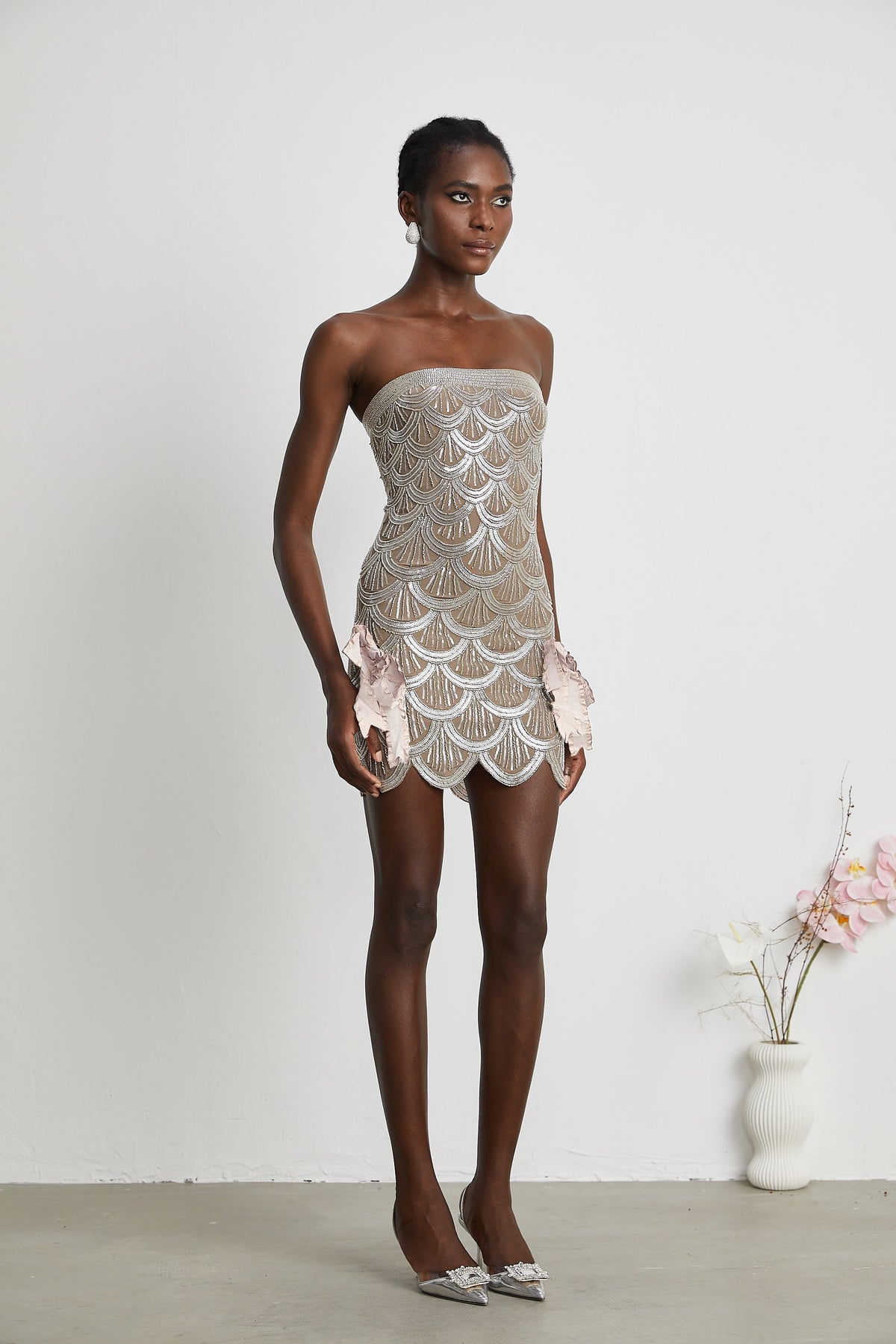 Astrid brown embellished mini dress