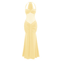 Amandine Yellow Halterneck Gathered Maxi Dress