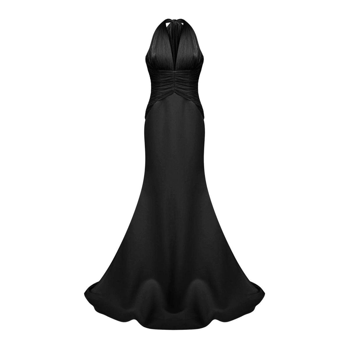 Emmeline Black Train Design Gathered Maxi Dress