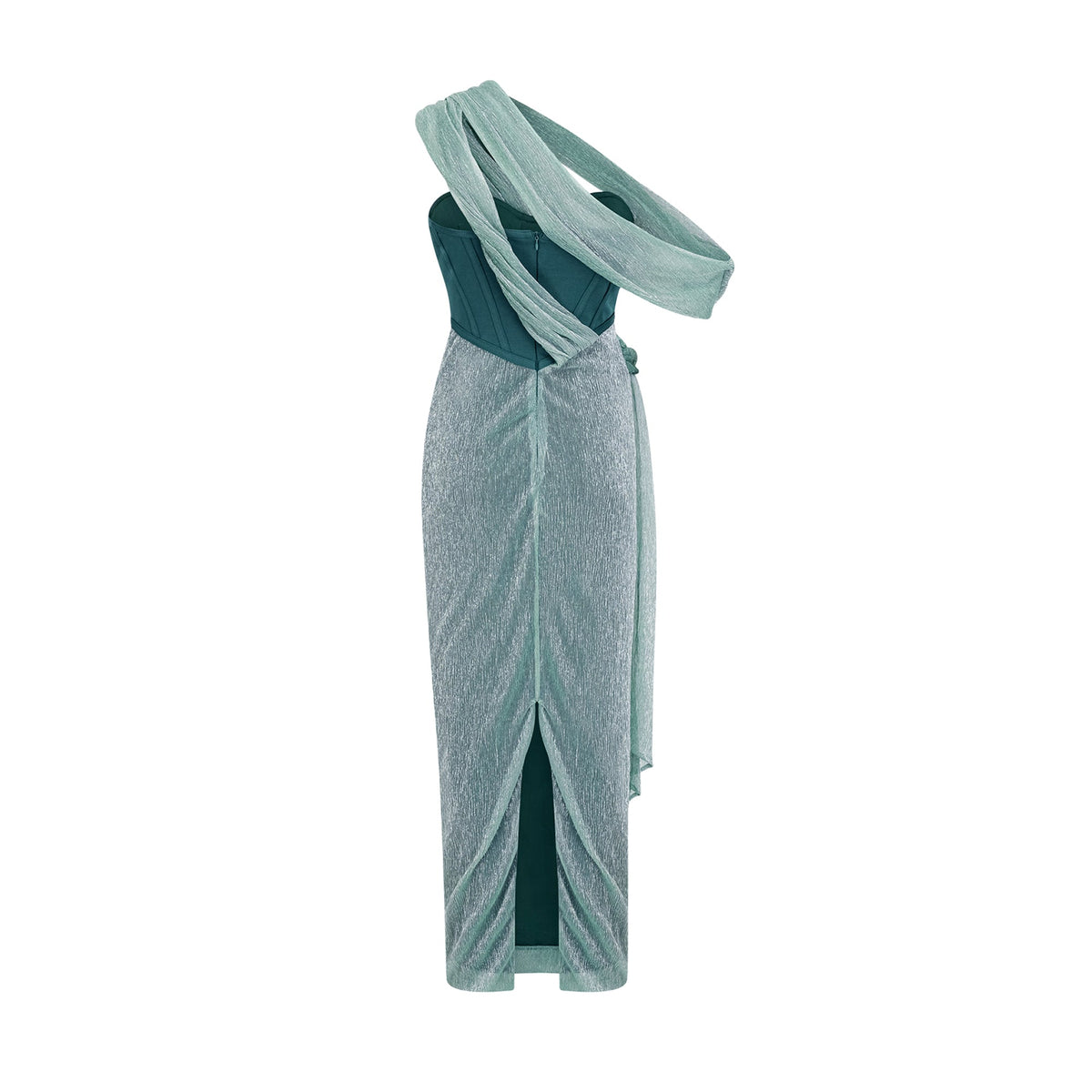 Delphine green ribbon-design corset maxi dress