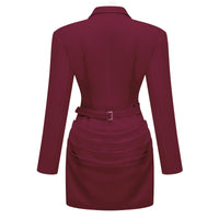 Rosette Burgundy Ruched Blazer Mini Dress