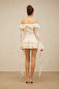 Désirée white off-shoulder embroidered mini dress