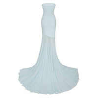 Josiane Blue Off-shoulder Sheer Tulle Maxi Dress