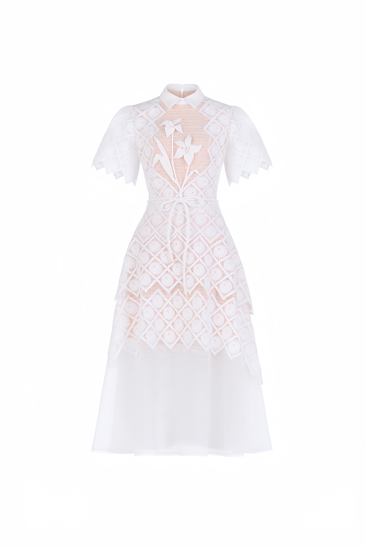 Yasmine White Floral-embroidered Midi Dress